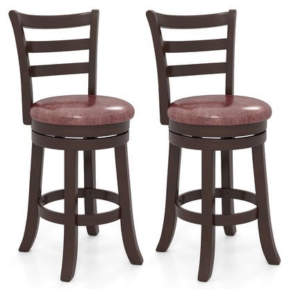 Counter Height Swivel Barstools Set of 2 with Faux Leather Seat and Wrap-around Footrest