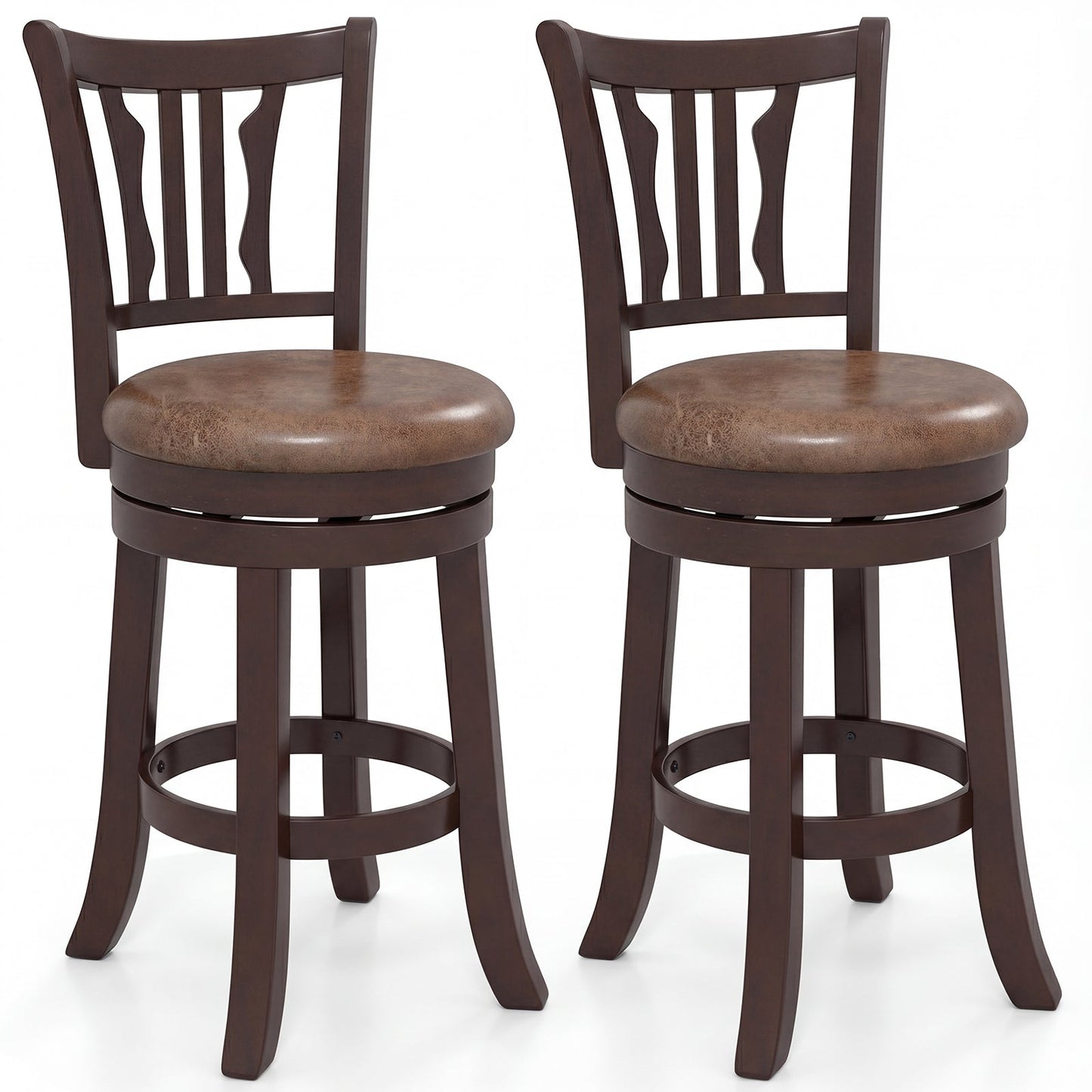 Counter Height Swivel Bar Stools Set of 2 with Back and Solid Rubber Frame