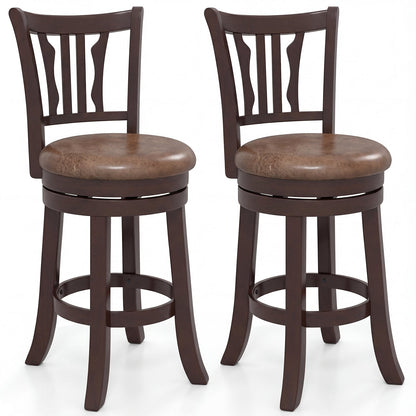 Counter Height Swivel Bar Stools Set of 2 with Back and Solid Rubber Frame