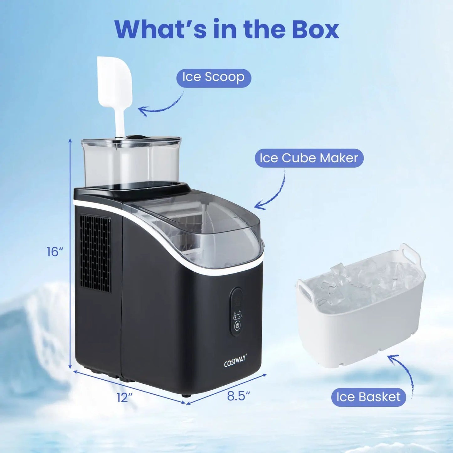 Countertop Ice Maker External Tank and Self Clean