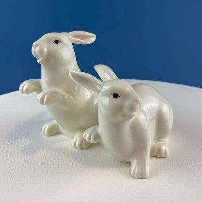 Couple of White Bunnies. Porcelain Rabbit Figurines. Set of 2. Home Dining Room Table Decor. Kids Room. Easter/Spring Celebration. - Tampa Home & Garden Store