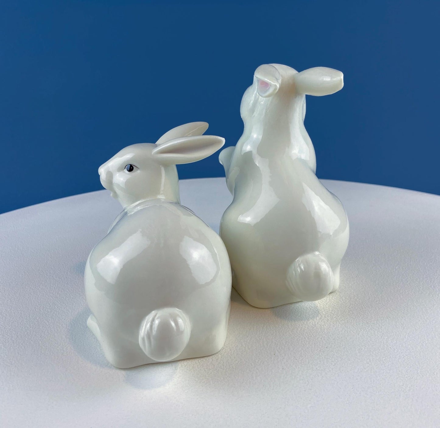 Couple of White Bunnies. Porcelain Rabbit Figurines. Set of 2. Home Dining Room Table Decor. Kids Room. Easter/Spring Celebration. - Tampa Home & Garden Store