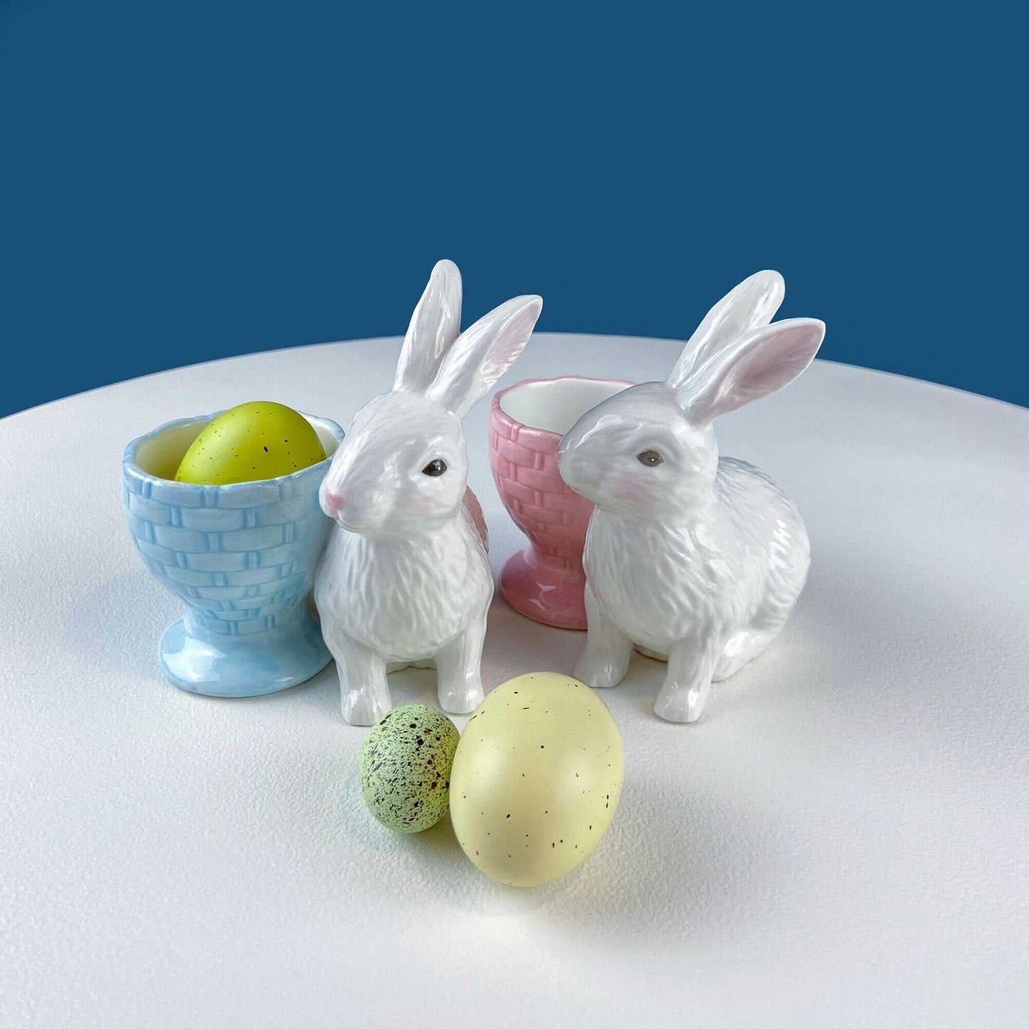 Couple of White Bunnies. Porcelain Rabbit Figurines. Set of 2. Home Dining Room Table Decor. Kids Room. Easter/Spring Celebration. - Tampa Home & Garden Store