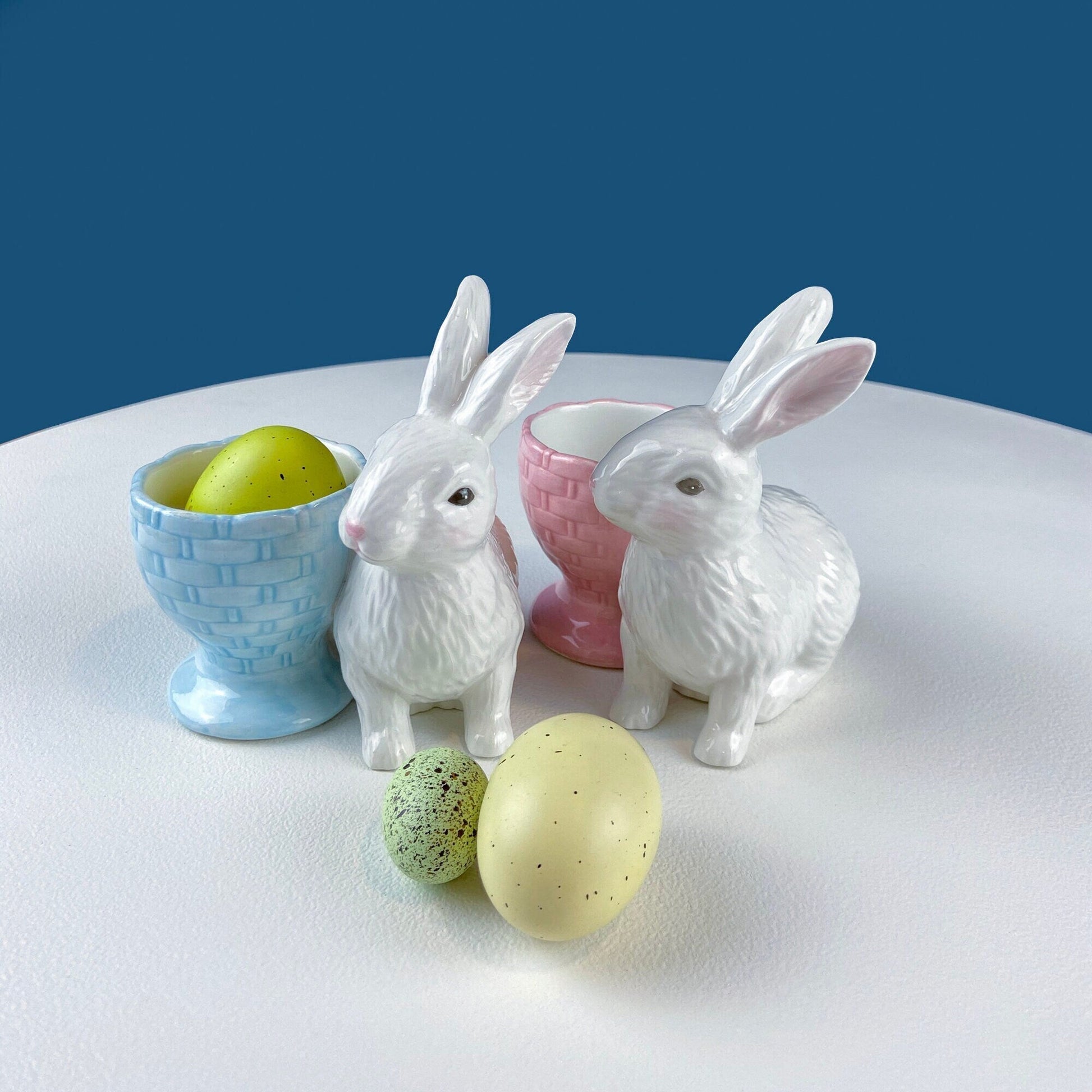 Couple of White Bunnies. Porcelain Rabbit Figurines. Set of 2. Home Dining Room Table Decor. Kids Room. Easter/Spring Celebration. - Tampa Home & Garden Store