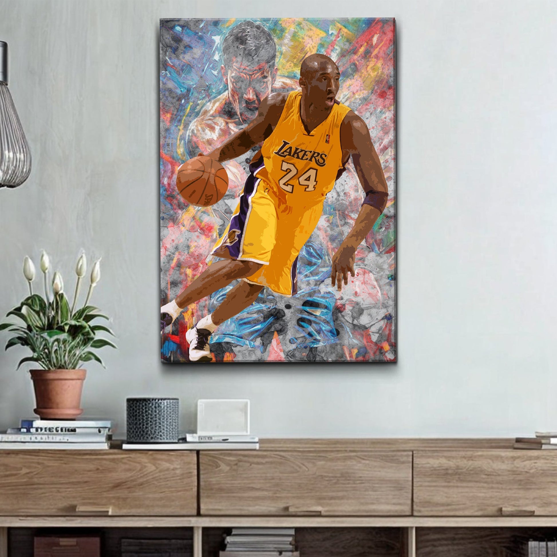 Court Legend Sport Wall Art canvas by Tailored Canvases Lakers player in yellow jersey on Tampa Home & Garden Store
