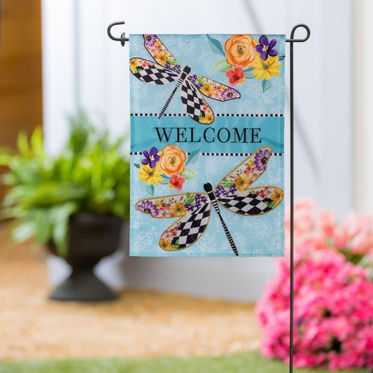 Courtly Check Dragonfly Applique Garden Flag - Tampa Home & Garden Store