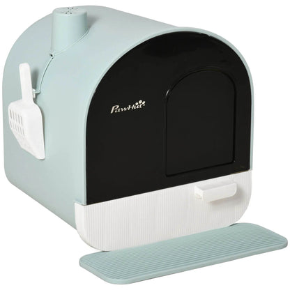 Covered Cat Litter Box with Odor Filter - Complete Privacy Kit with Tray, Scoop & Mat | Green Hooded Litter House - Tampa Home & Garden Store