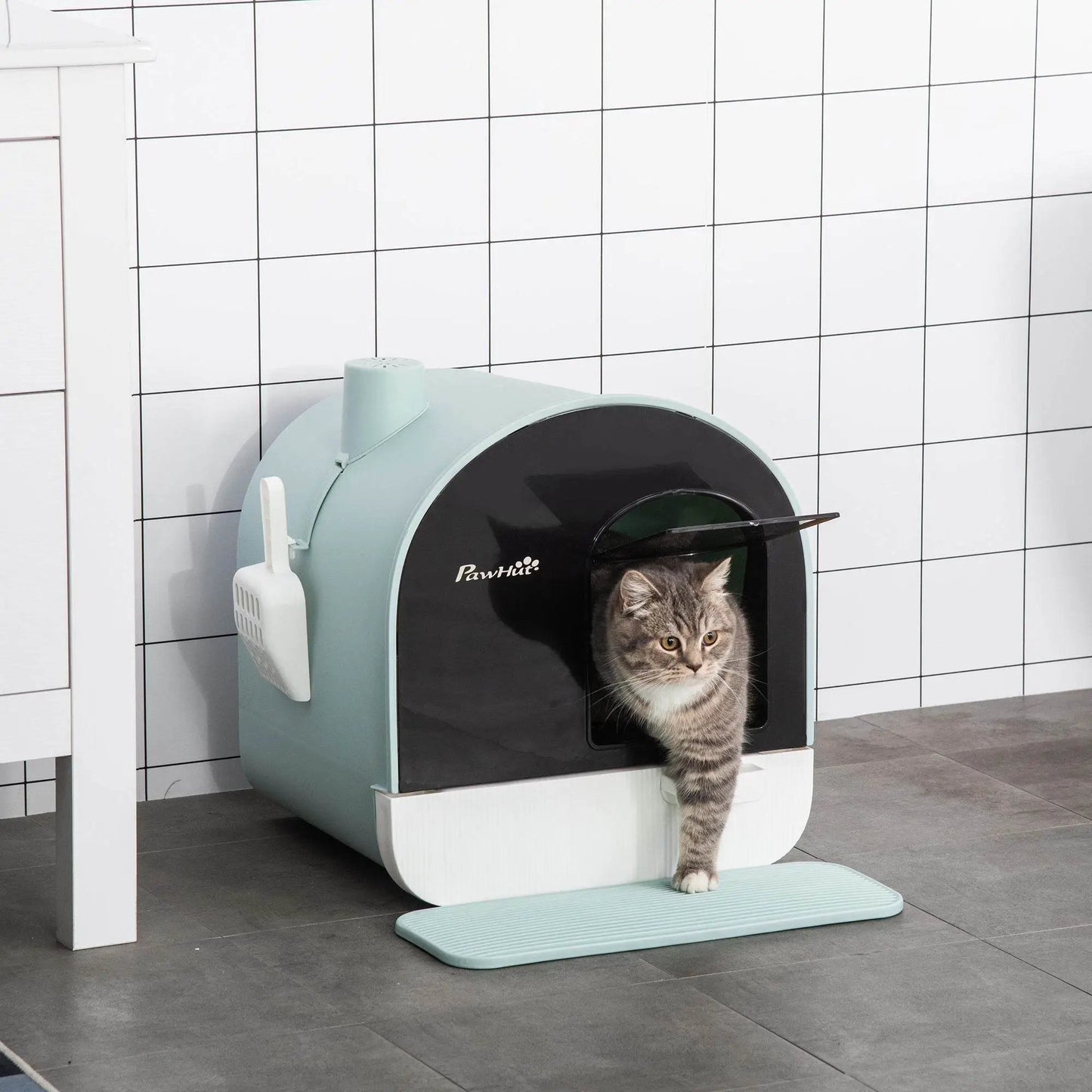 Covered Cat Litter Box with Odor Filter - Complete Privacy Kit with Tray, Scoop & Mat | Green Hooded Litter House - Tampa Home & Garden Store