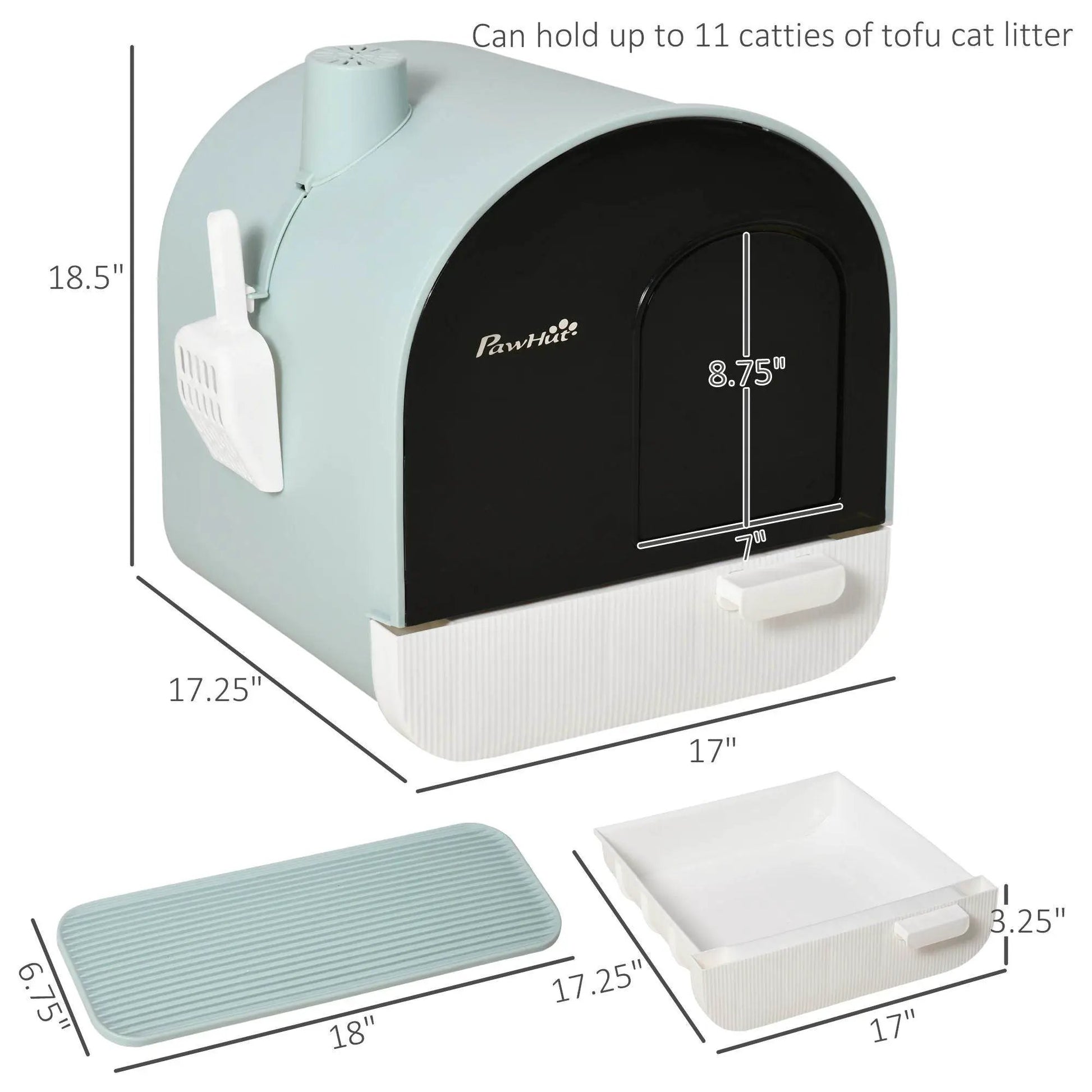 Covered Cat Litter Box with Odor Filter - Complete Privacy Kit with Tray, Scoop & Mat | Green Hooded Litter House - Tampa Home & Garden Store