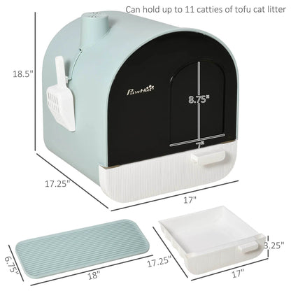 Covered Cat Litter Box with Odor Filter - Complete Privacy Kit with Tray, Scoop & Mat | Green Hooded Litter House - Tampa Home & Garden Store