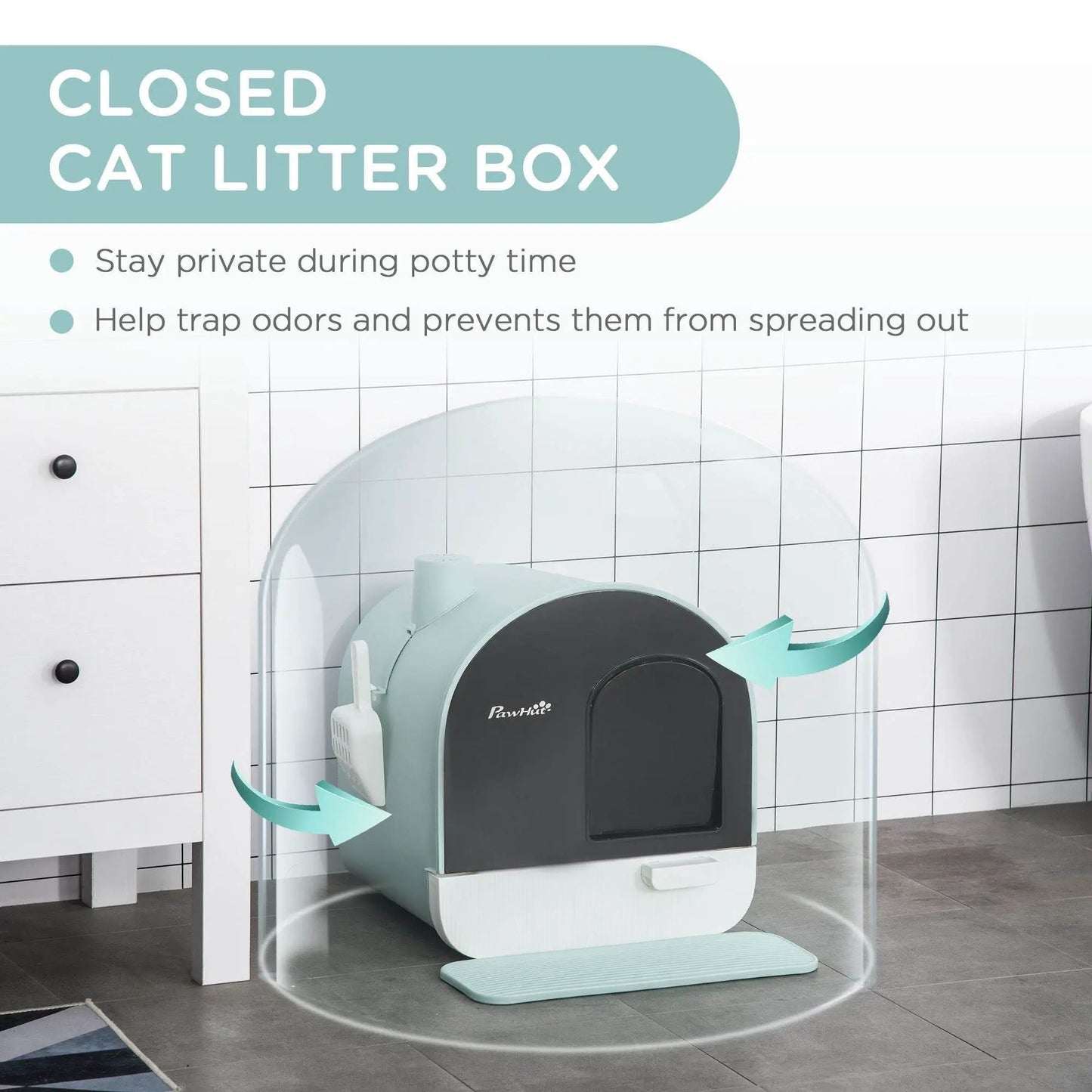 Covered Cat Litter Box with Odor Filter - Complete Privacy Kit with Tray, Scoop & Mat | Green Hooded Litter House - Tampa Home & Garden Store
