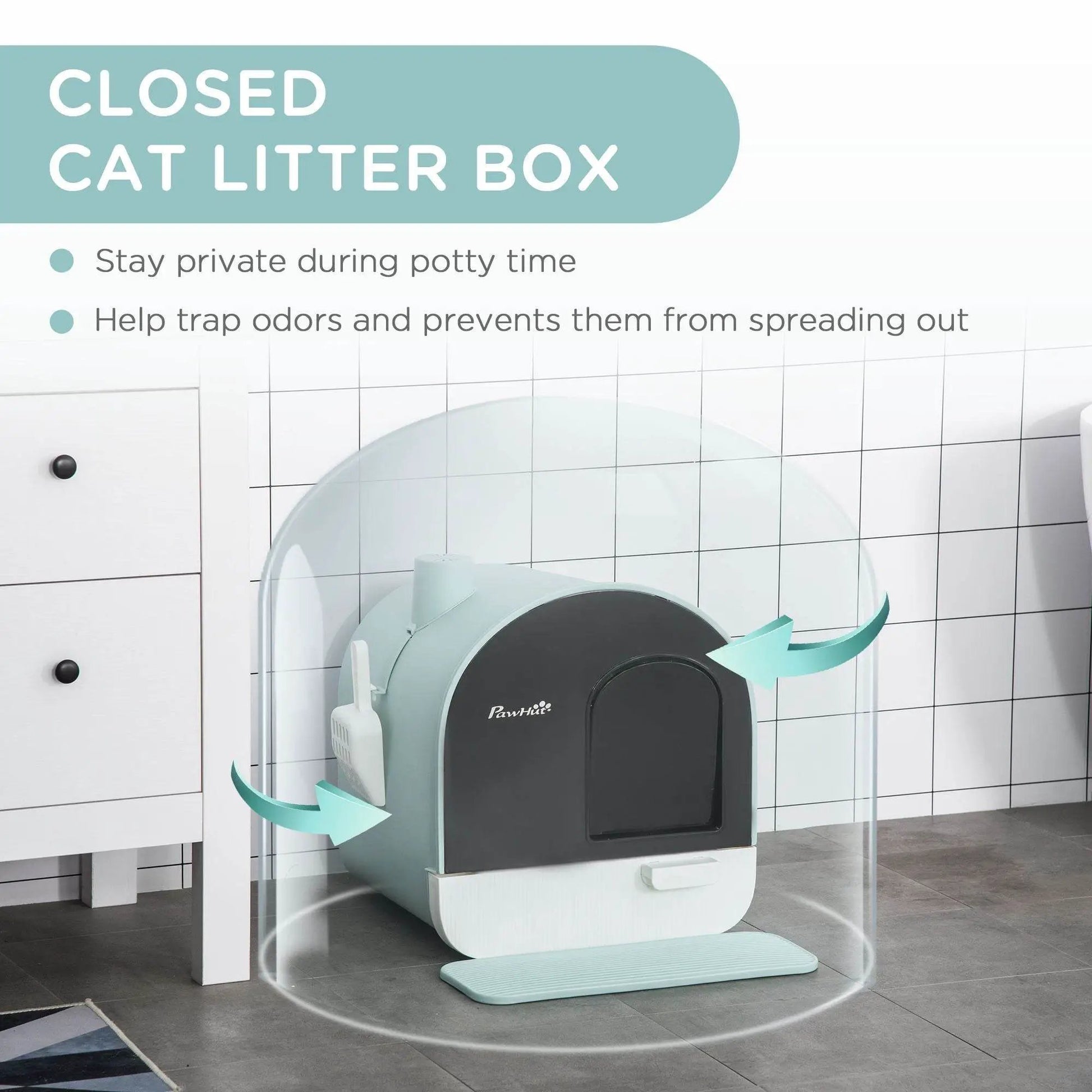 Covered Cat Litter Box with Odor Filter - Complete Privacy Kit with Tray, Scoop & Mat | Green Hooded Litter House - Tampa Home & Garden Store