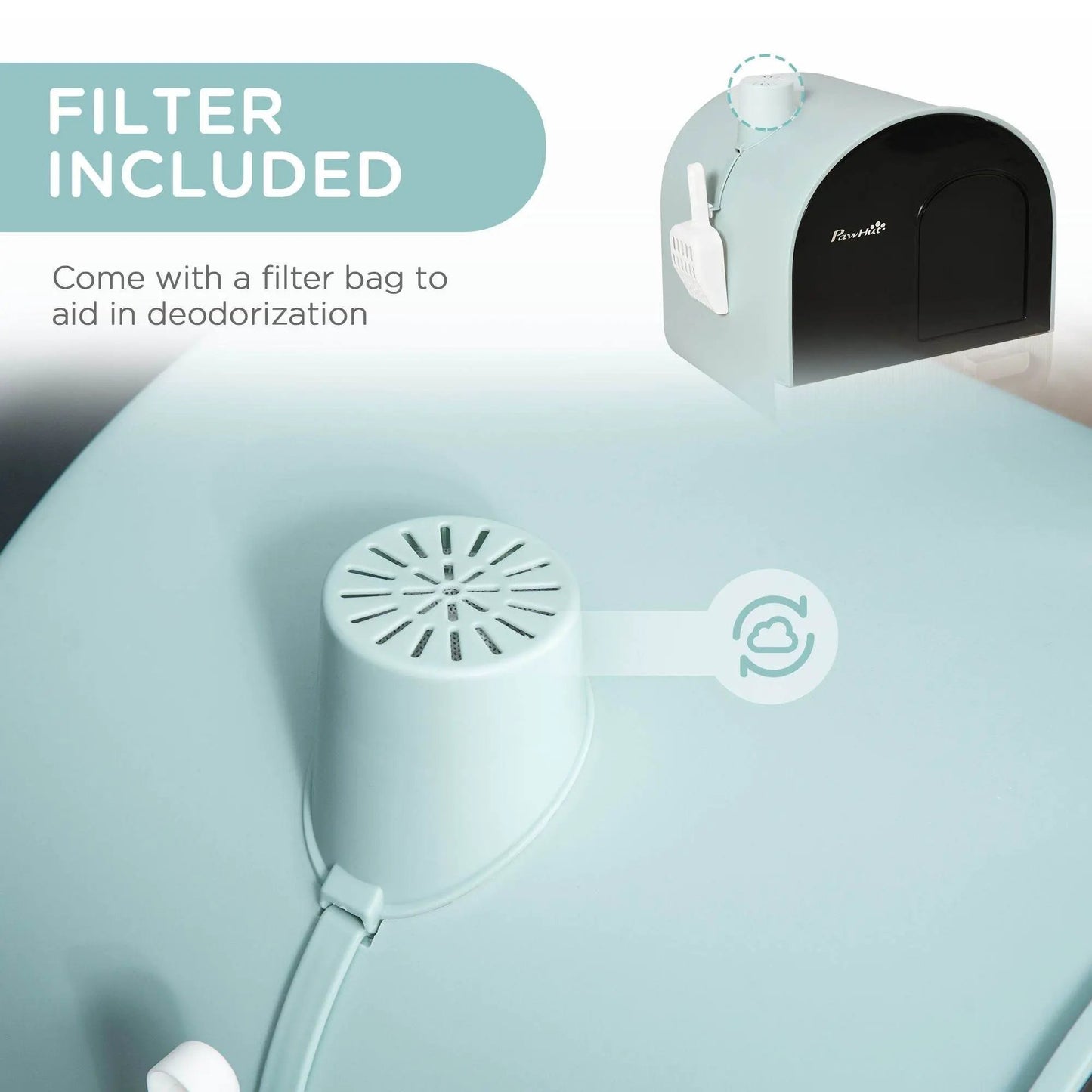 Covered Cat Litter Box with Odor Filter - Complete Privacy Kit with Tray, Scoop & Mat | Green Hooded Litter House - Tampa Home & Garden Store