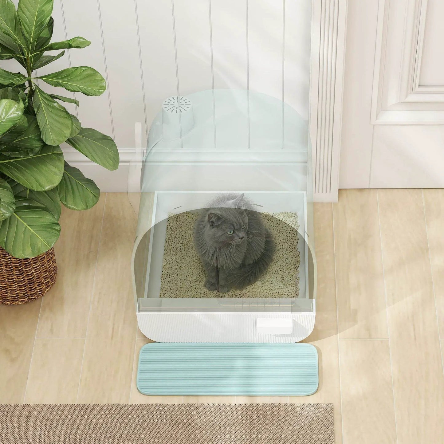 Covered Cat Litter Box with Odor Filter - Complete Privacy Kit with Tray, Scoop & Mat | Green Hooded Litter House - Tampa Home & Garden Store
