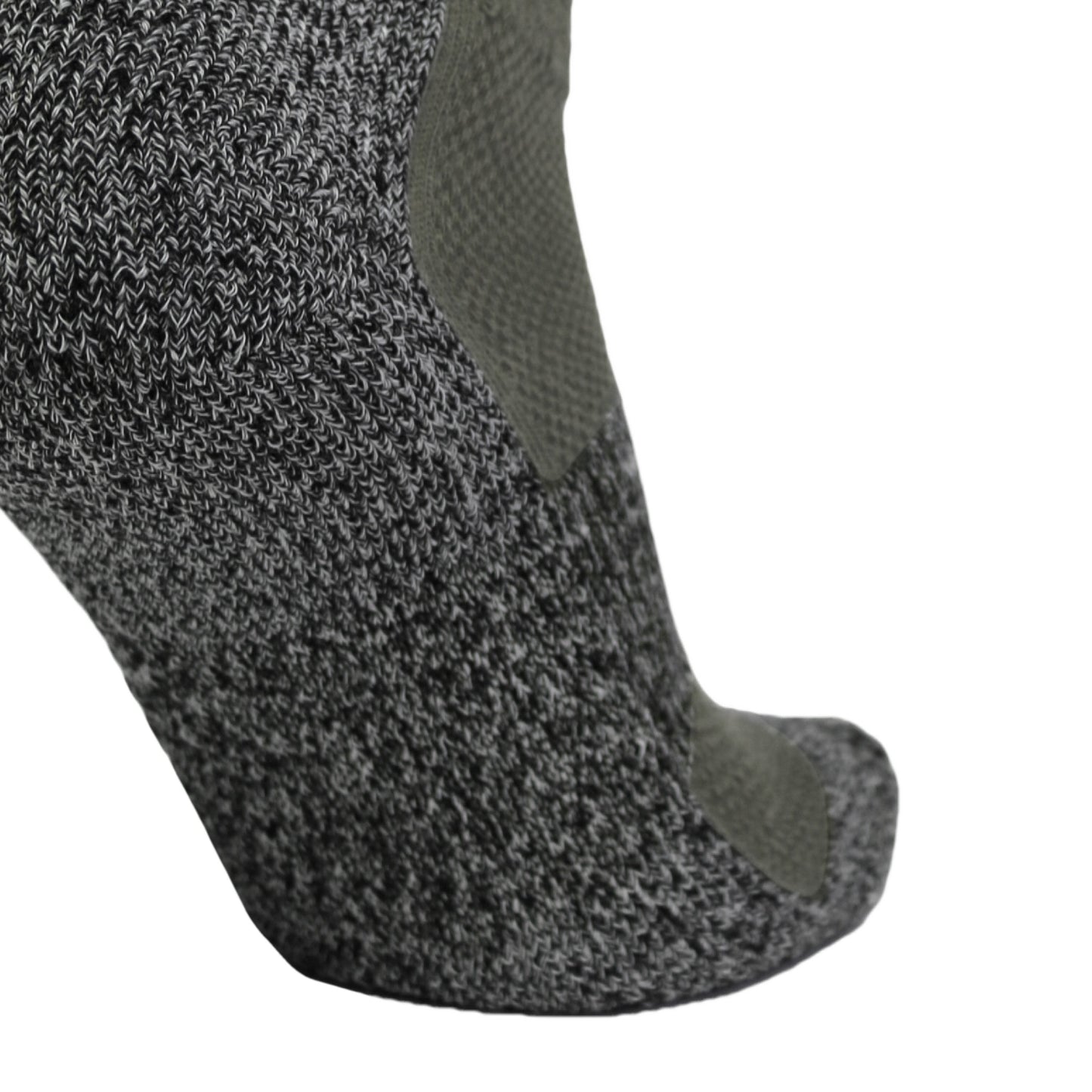 ROCK INFILTRATOR knee sock by Covert Threads in marled charcoal gray with olive heel and toe on Tampa Home & Garden Store