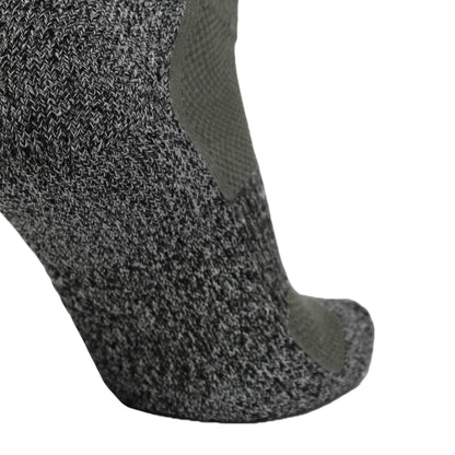 ROCK INFILTRATOR knee sock by Covert Threads in marled charcoal gray with olive heel and toe on Tampa Home & Garden Store