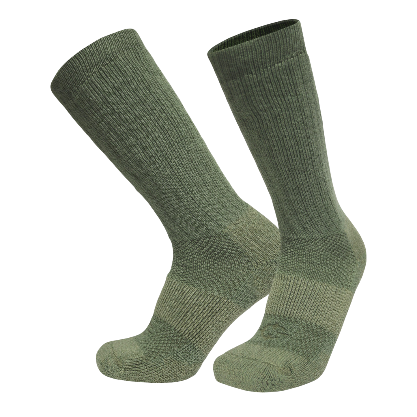 ICE Sock military knee socks in olive green knit, pair of two with ribbed cuffs and textured knit on Tampa Home & Garden Store