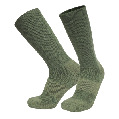 ICE Sock military knee socks in olive green knit, pair of two with ribbed cuffs and textured knit on Tampa Home & Garden Store