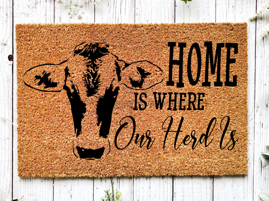 Cow Doormat "Home is Where Our Herd Is" Funny Cow Door Mat - Tampa Home & Garden Store