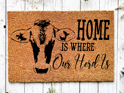 Cow Doormat "Home is Where Our Herd Is" Funny Cow Door Mat - Tampa Home & Garden Store