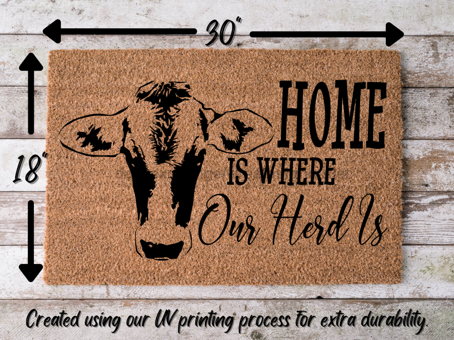 Cow Doormat "Home is Where Our Herd Is" Funny Cow Door Mat - Tampa Home & Garden Store