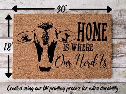 Cow Doormat "Home is Where Our Herd Is" Funny Cow Door Mat - Tampa Home & Garden Store