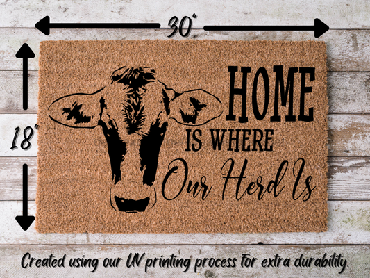 Cow Doormat "Home is Where Our Herd Is" Funny Cow Door Mat - Tampa Home & Garden Store