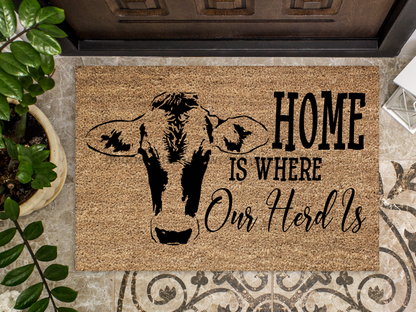 Cow Doormat "Home is Where Our Herd Is" Funny Cow Door Mat - Tampa Home & Garden Store