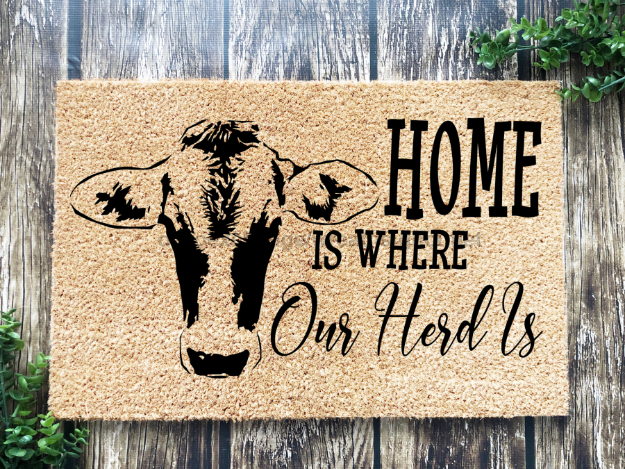 Cow Doormat "Home is Where Our Herd Is" Funny Cow Door Mat - Tampa Home & Garden Store