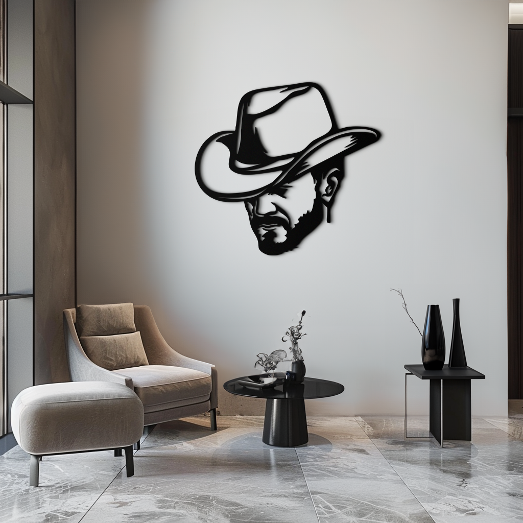 Cowboy Face Silhouette Metal Wall Art – Western Country Style Wall Decor for Home or Office- KAF679 - Tampa Home & Garden Store