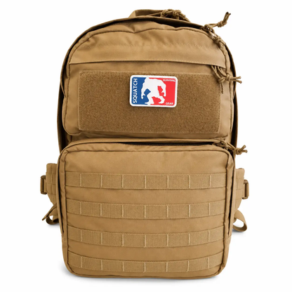 Mothman Backpack by SquatchSurvivalGear, tan combat-style EDC military backpack with MOLLE front panel on Tampa Home & Garden Store
