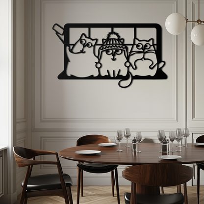 Cozy Window Cats Metal Wall Art – Cute Cartoon Trio Design for Pet Lovers- KAF582 - Tampa Home & Garden Store