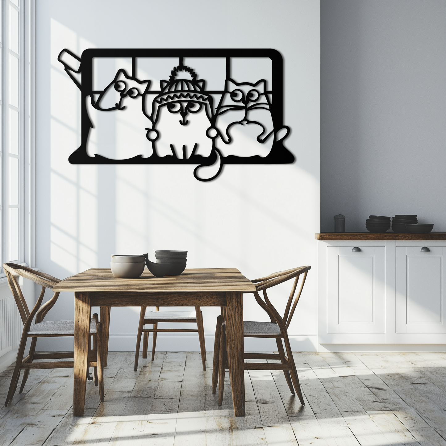 Cozy Window Cats Metal Wall Art – Cute Cartoon Trio Design for Pet Lovers- KAF582 - Tampa Home & Garden Store