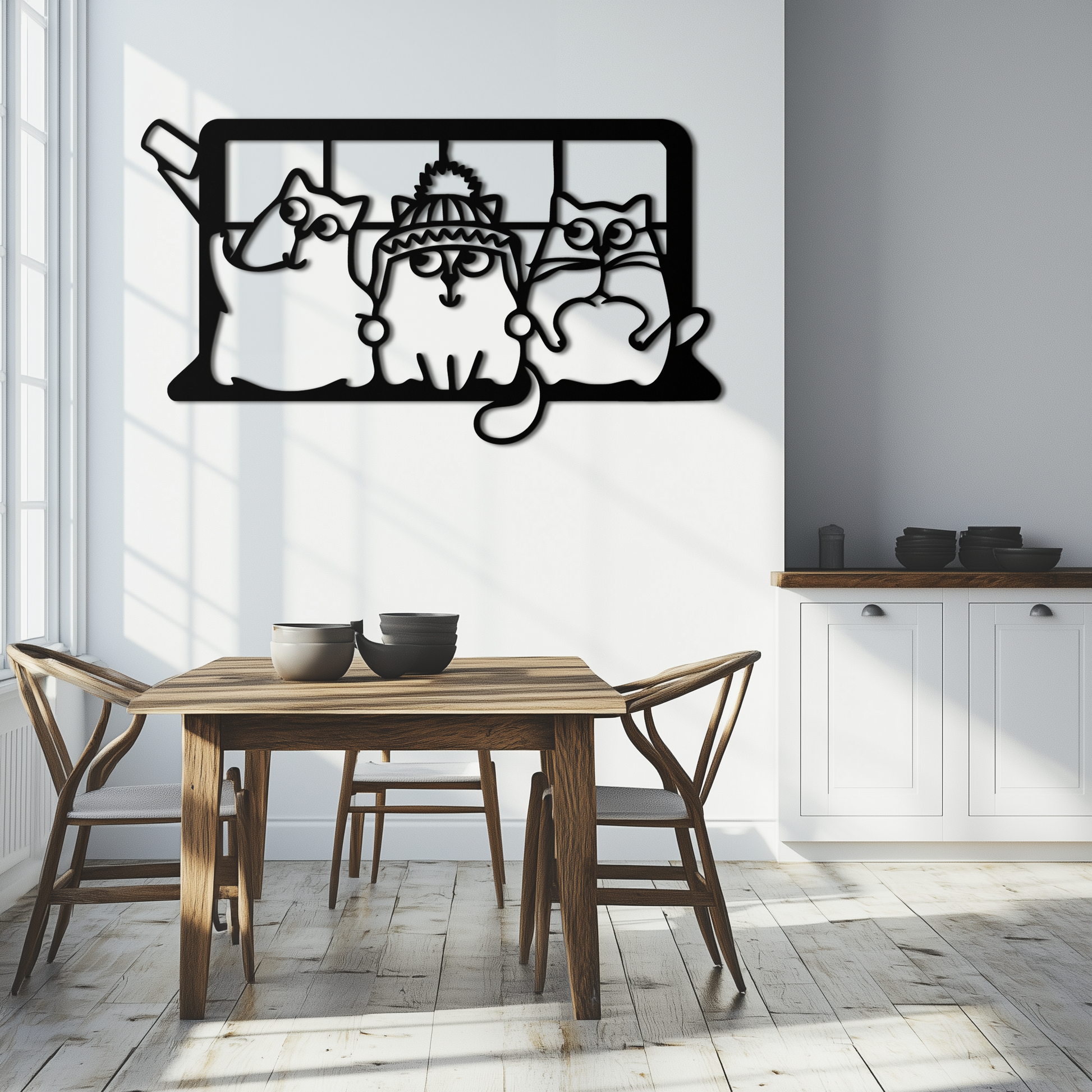 Cozy Window Cats Metal Wall Art – Cute Cartoon Trio Design for Pet Lovers- KAF582 - Tampa Home & Garden Store