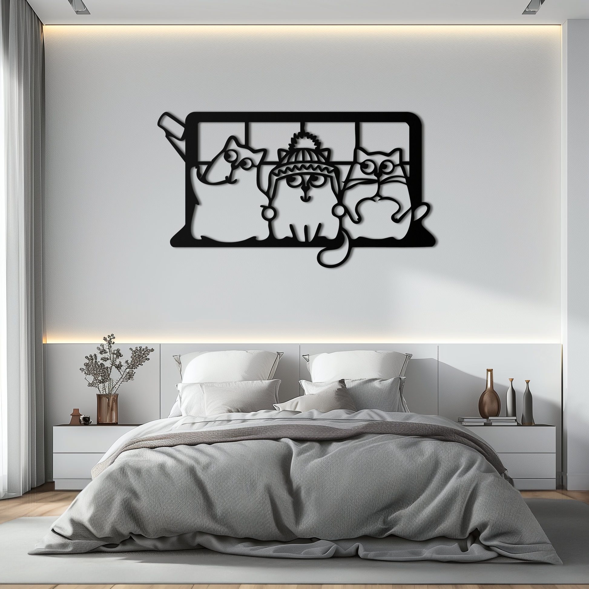 Cozy Window Cats Metal Wall Art – Cute Cartoon Trio Design for Pet Lovers- KAF582 - Tampa Home & Garden Store