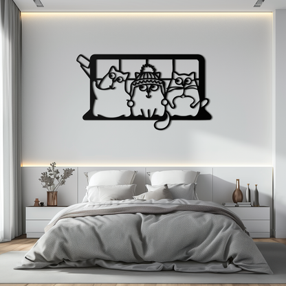 Cozy Window Cats Metal Wall Art – Cute Cartoon Trio Design for Pet Lovers- KAF582 - Tampa Home & Garden Store