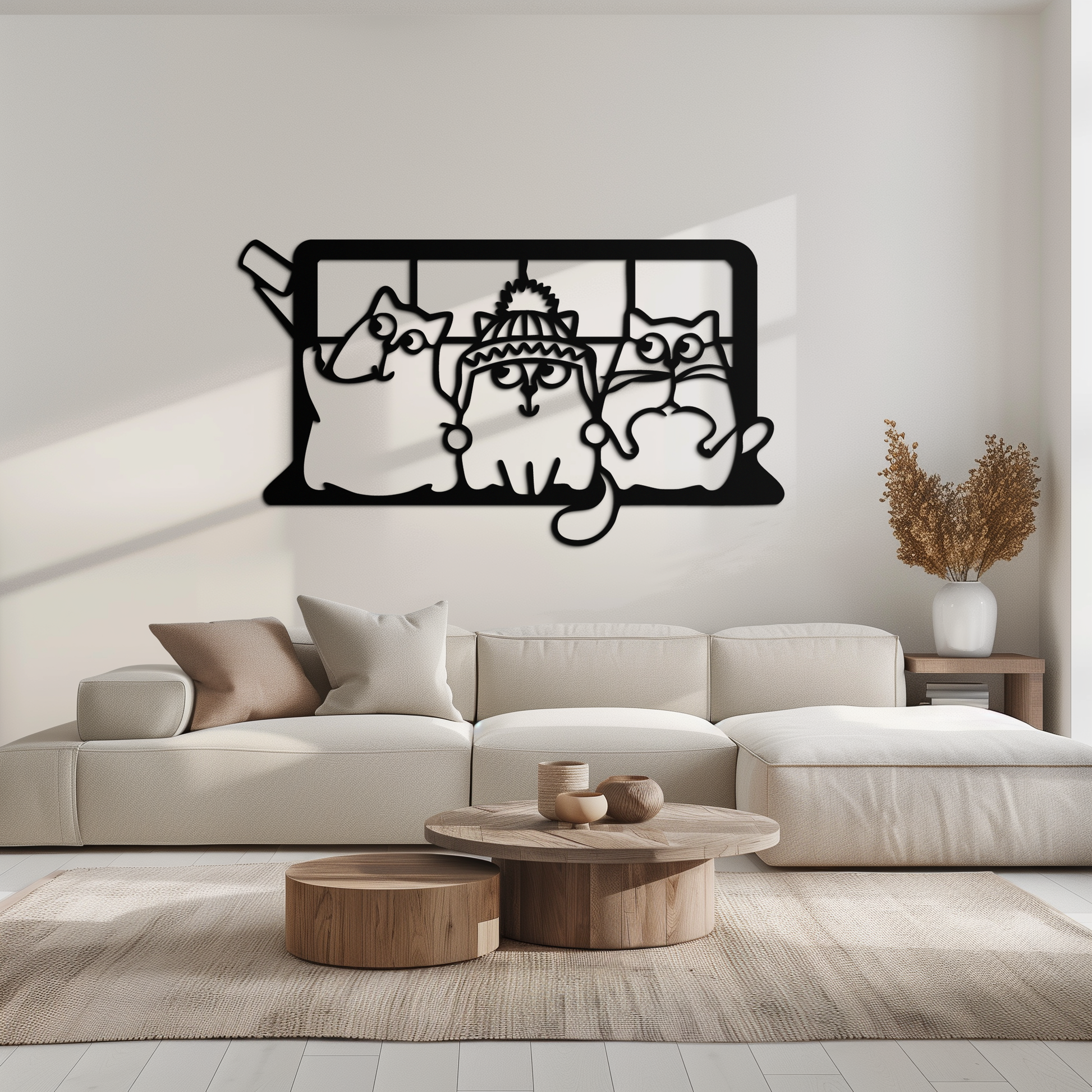 Cozy Window Cats Metal Wall Art – Cute Cartoon Trio Design for Pet Lovers- KAF582 - Tampa Home & Garden Store