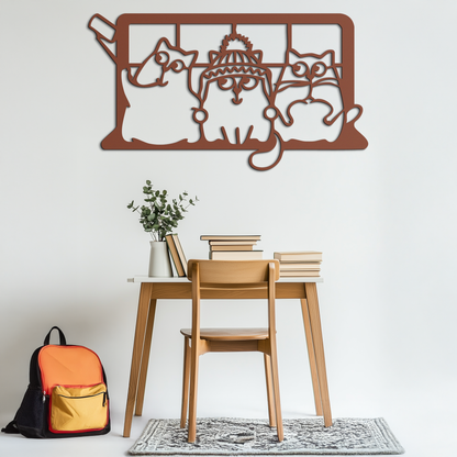 Cozy Window Cats Metal Wall Art – Cute Cartoon Trio Design for Pet Lovers- KAF582 - Tampa Home & Garden Store