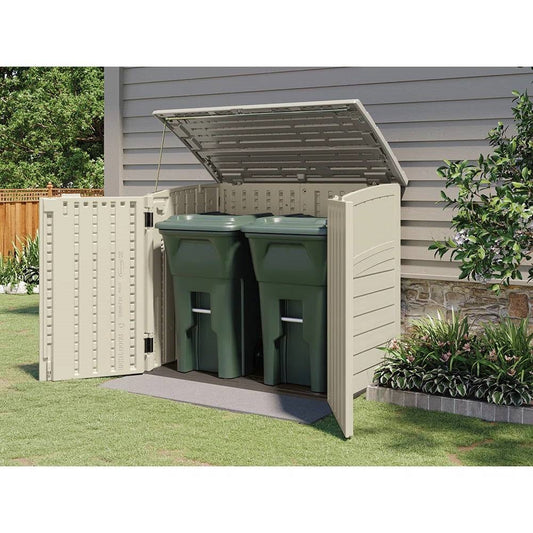 Cream Beige and Grey Outdoor Heavy Duty Plastic Garbage Bin Trash Can Storage Shed - Tampa Home & Garden Store