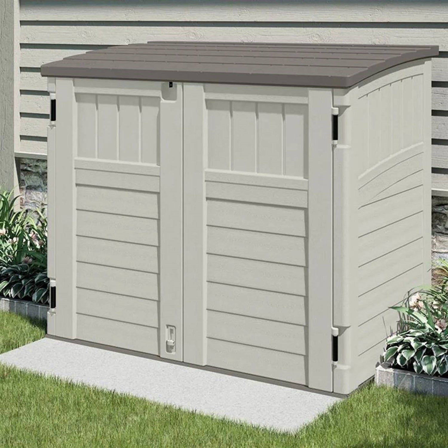 Cream Beige and Grey Outdoor Heavy Duty Plastic Garbage Bin Trash Can Storage Shed - Tampa Home & Garden Store