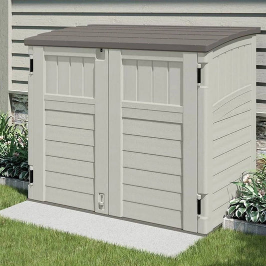 Cream Beige and Grey Outdoor Heavy Duty Plastic Garbage Bin Trash Can Storage Shed - Tampa Home & Garden Store