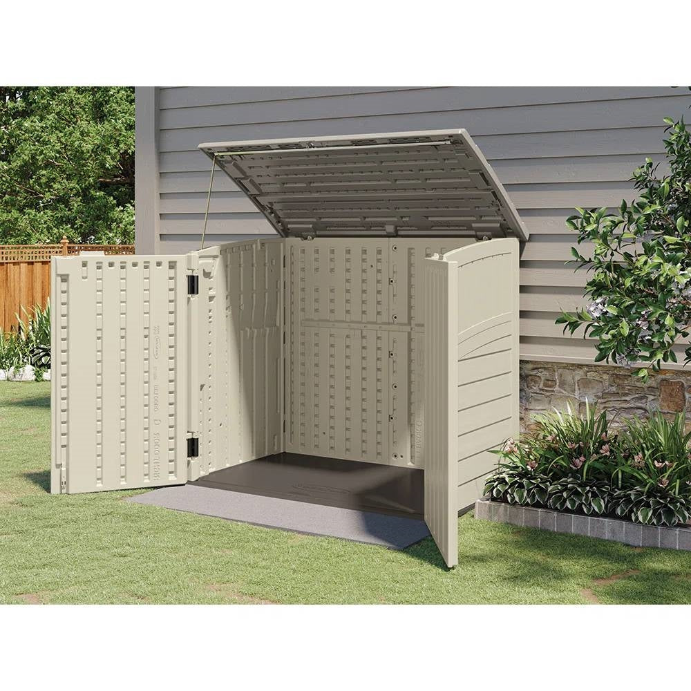 Cream Beige and Grey Outdoor Heavy Duty Plastic Garbage Bin Trash Can Storage Shed - Tampa Home & Garden Store