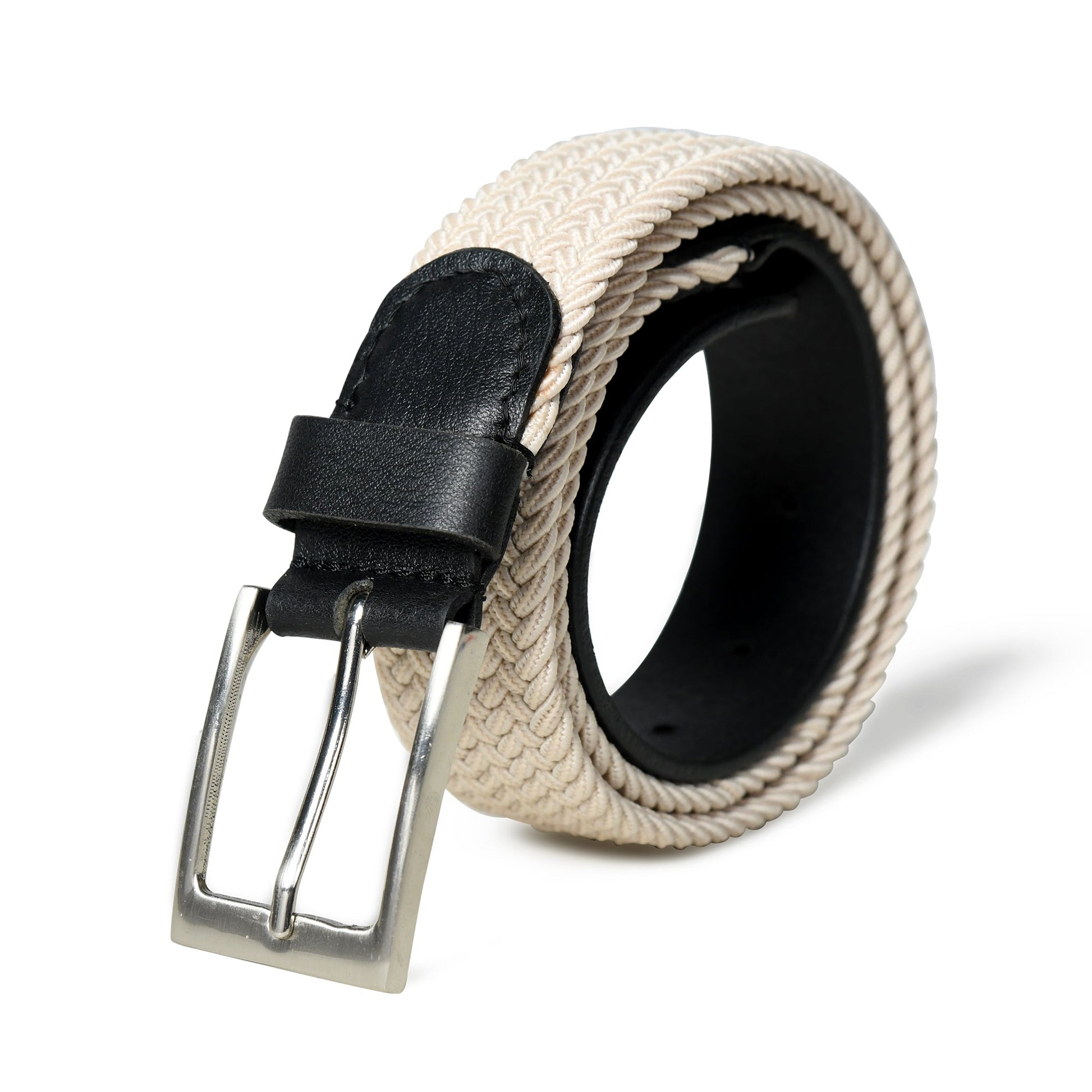 Cream & Black Braided Canvas Leather Belt - Tampa Home & Garden Store