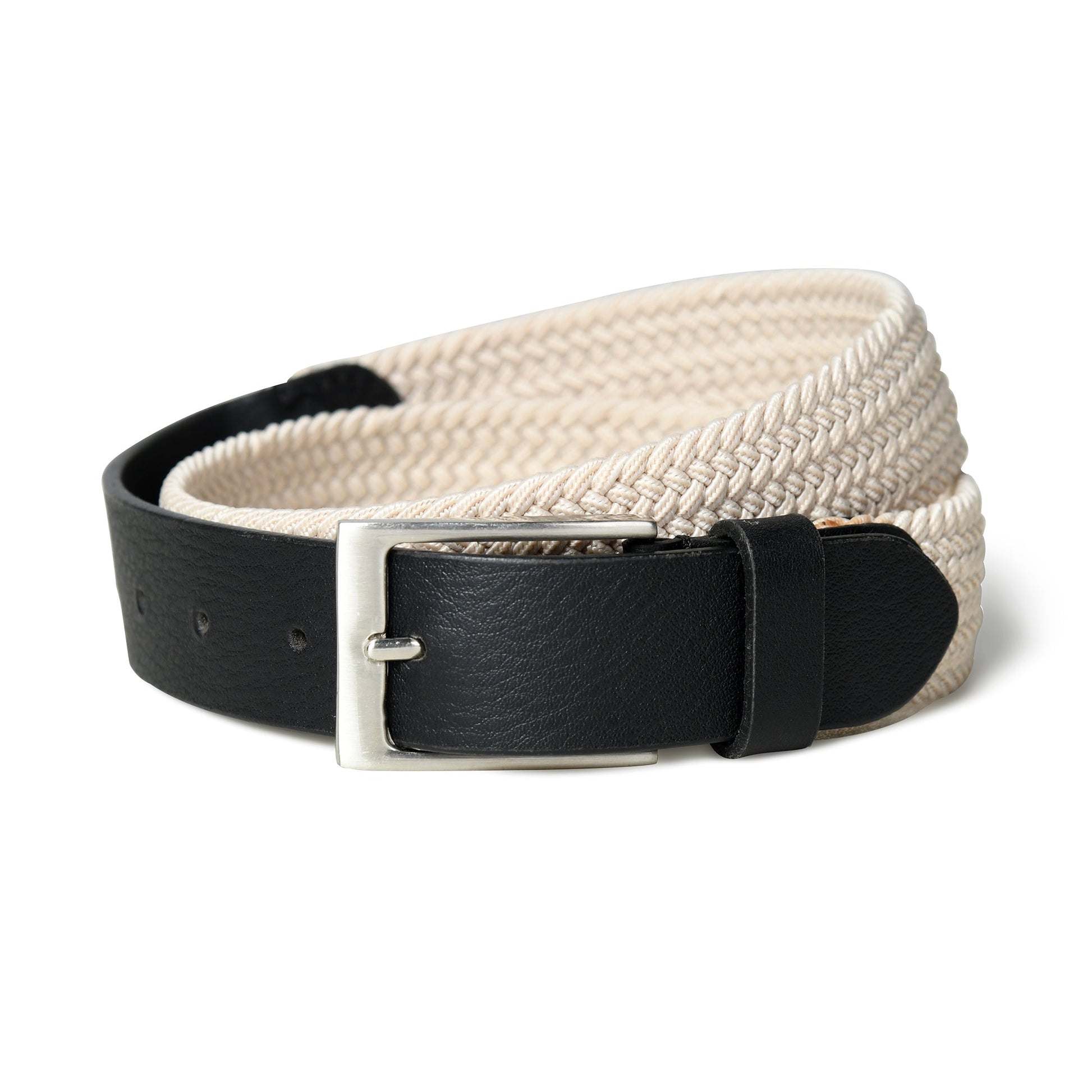Cream & Black Braided Canvas Leather Belt - Tampa Home & Garden Store