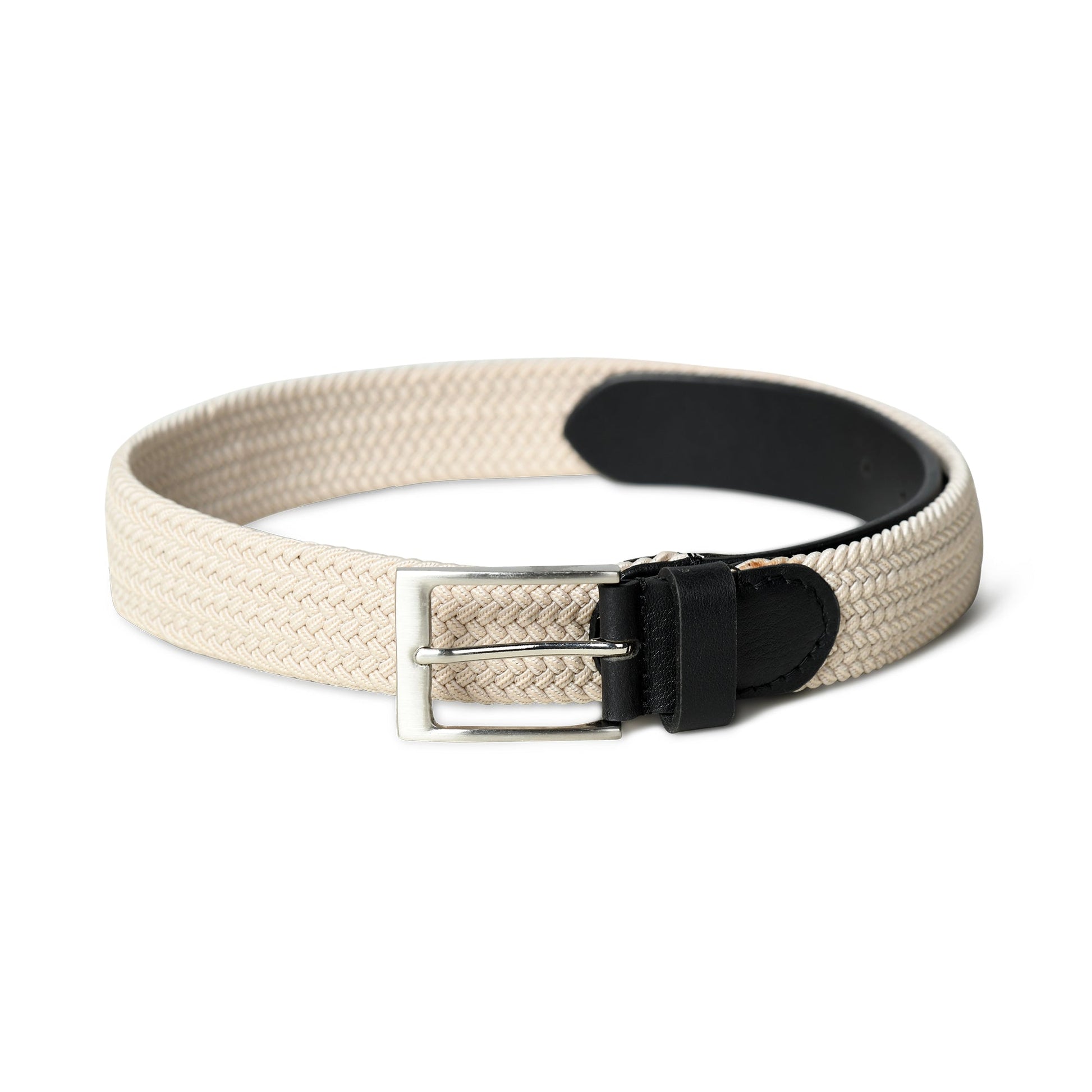 Cream & Black Braided Canvas Leather Belt - Tampa Home & Garden Store