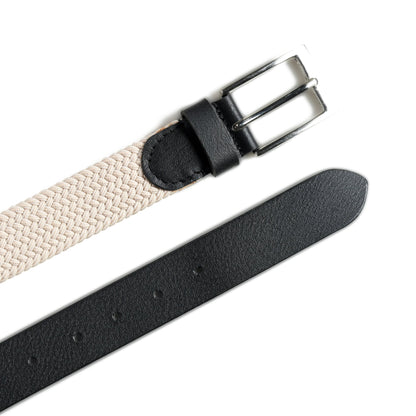 Cream & Black Braided Canvas Leather Belt - Tampa Home & Garden Store