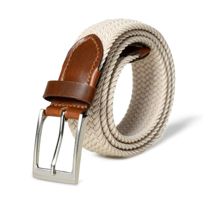 Cream & Brown Braided Canvas Leather Belt - Tampa Home & Garden Store