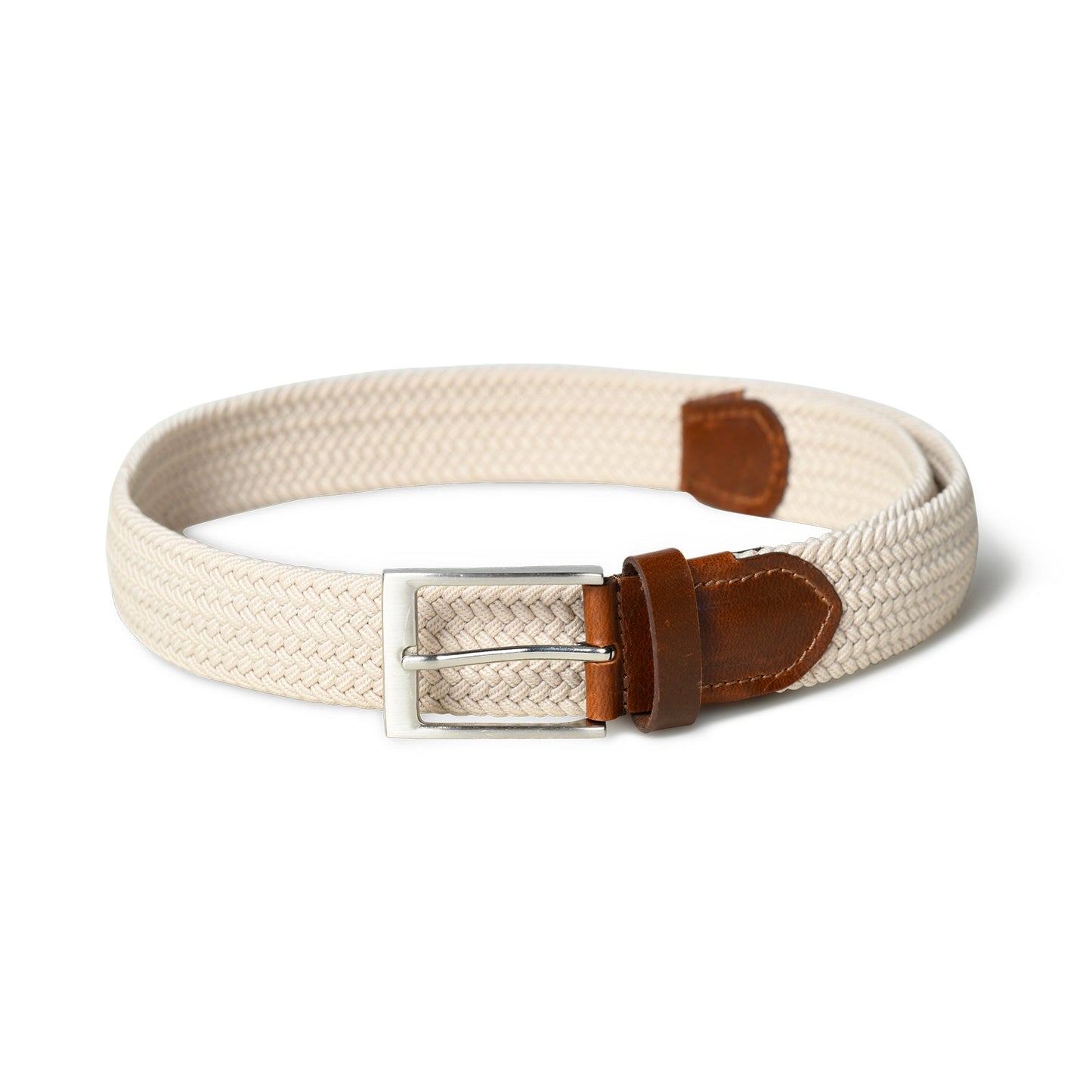 Cream & Brown Braided Canvas Leather Belt - Tampa Home & Garden Store