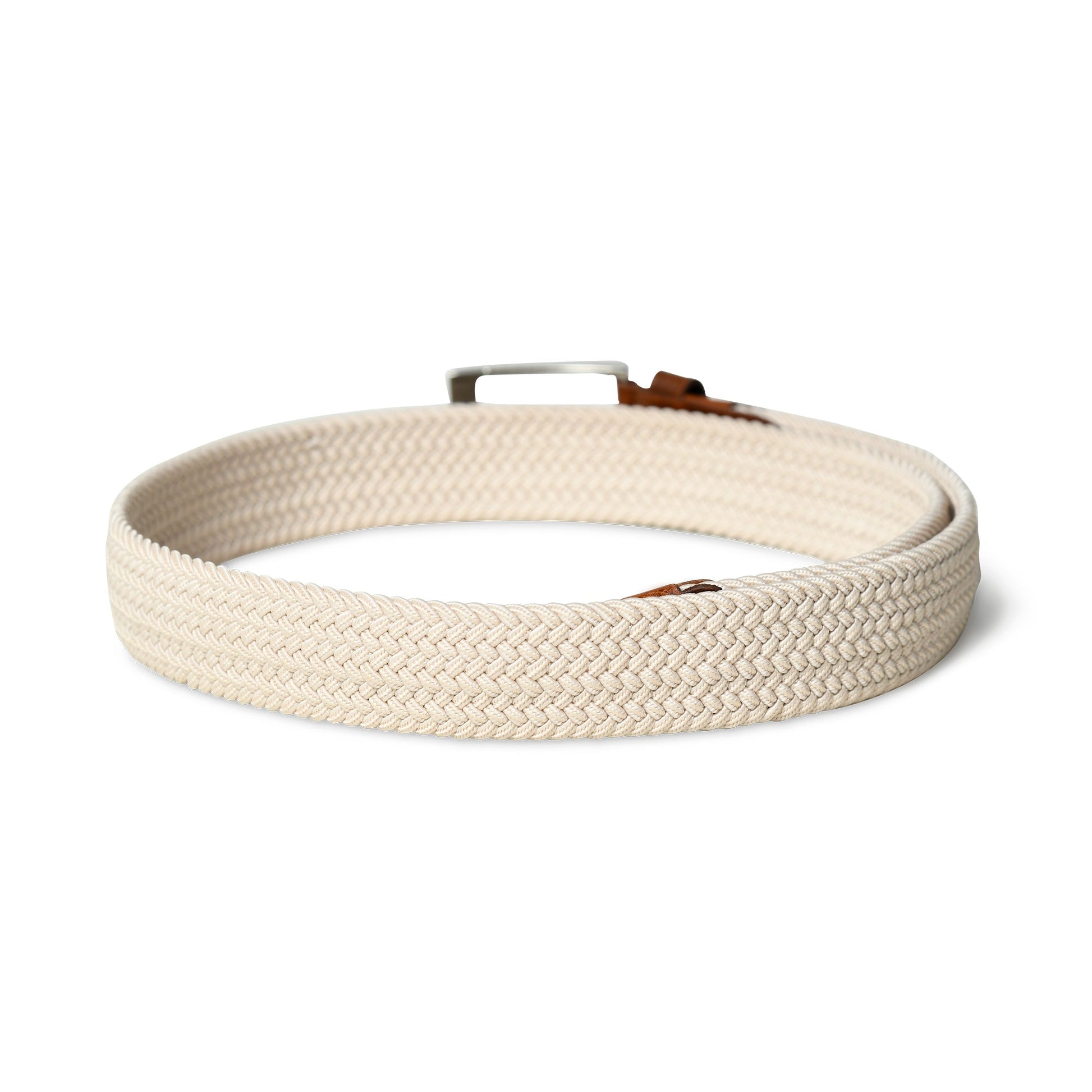 Cream & Brown Braided Canvas Leather Belt - Tampa Home & Garden Store