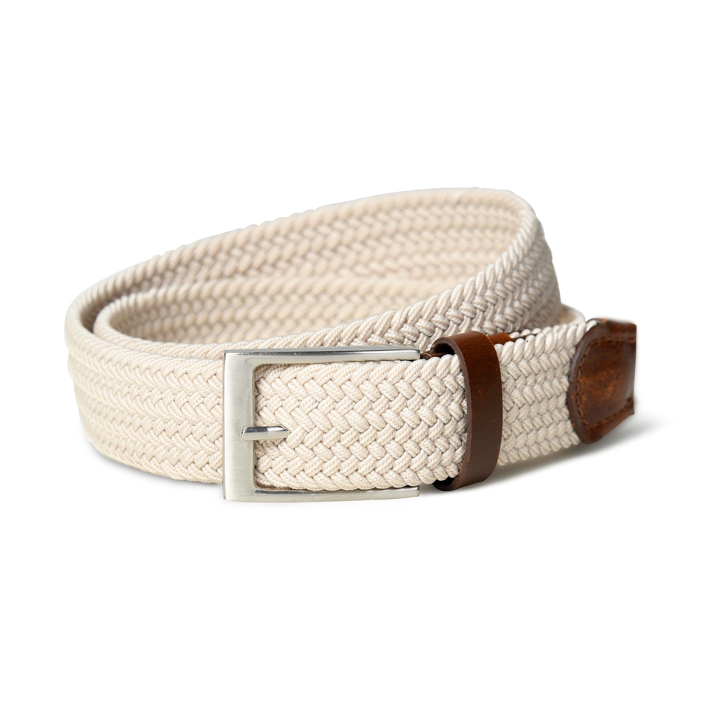 Cream & Brown Braided Canvas Leather Belt - Tampa Home & Garden Store